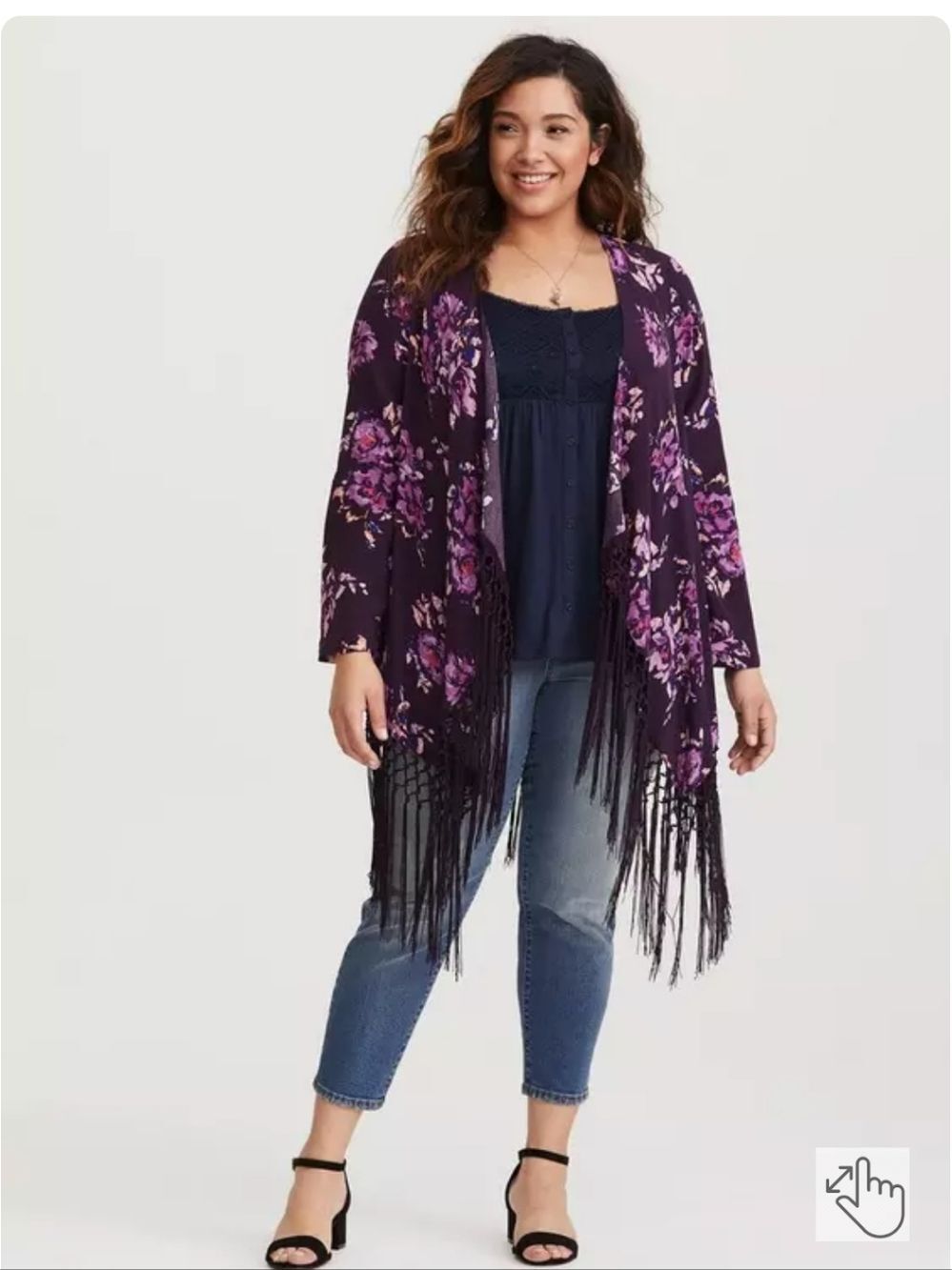 Torrid Women's Floral Print Fringe Kimono Stevie Nicks Festival Purple